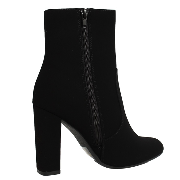 Black Almond Toe High Top Chunky heel Boot - Picture 4 of 8